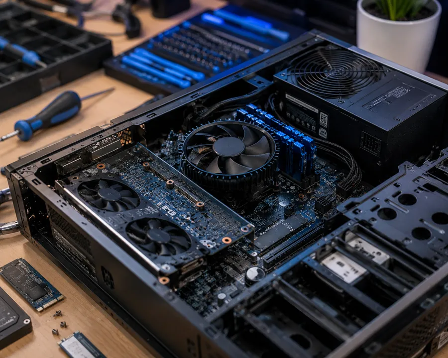 Detail van een geopende desktop tijdens een herstelling bij ifixIT